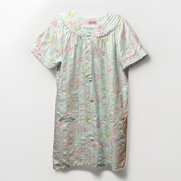 Lati Fashion Sleepwear Nightgown L House Coat Robe Button Up Short Sleeve Pastel - Picture 1 of 7